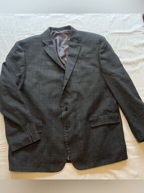 Lauren Ralph Lauren Grey Houndstooth Silk Wool Blend Blazer Old Money Jacket 48R